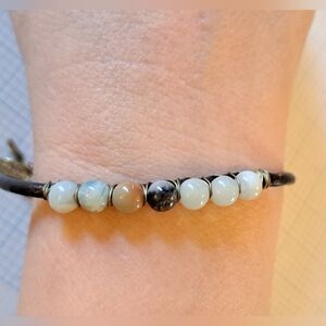 Chic Stone Beaded Leather Cord Bracelet with Earthy Tones By Envious